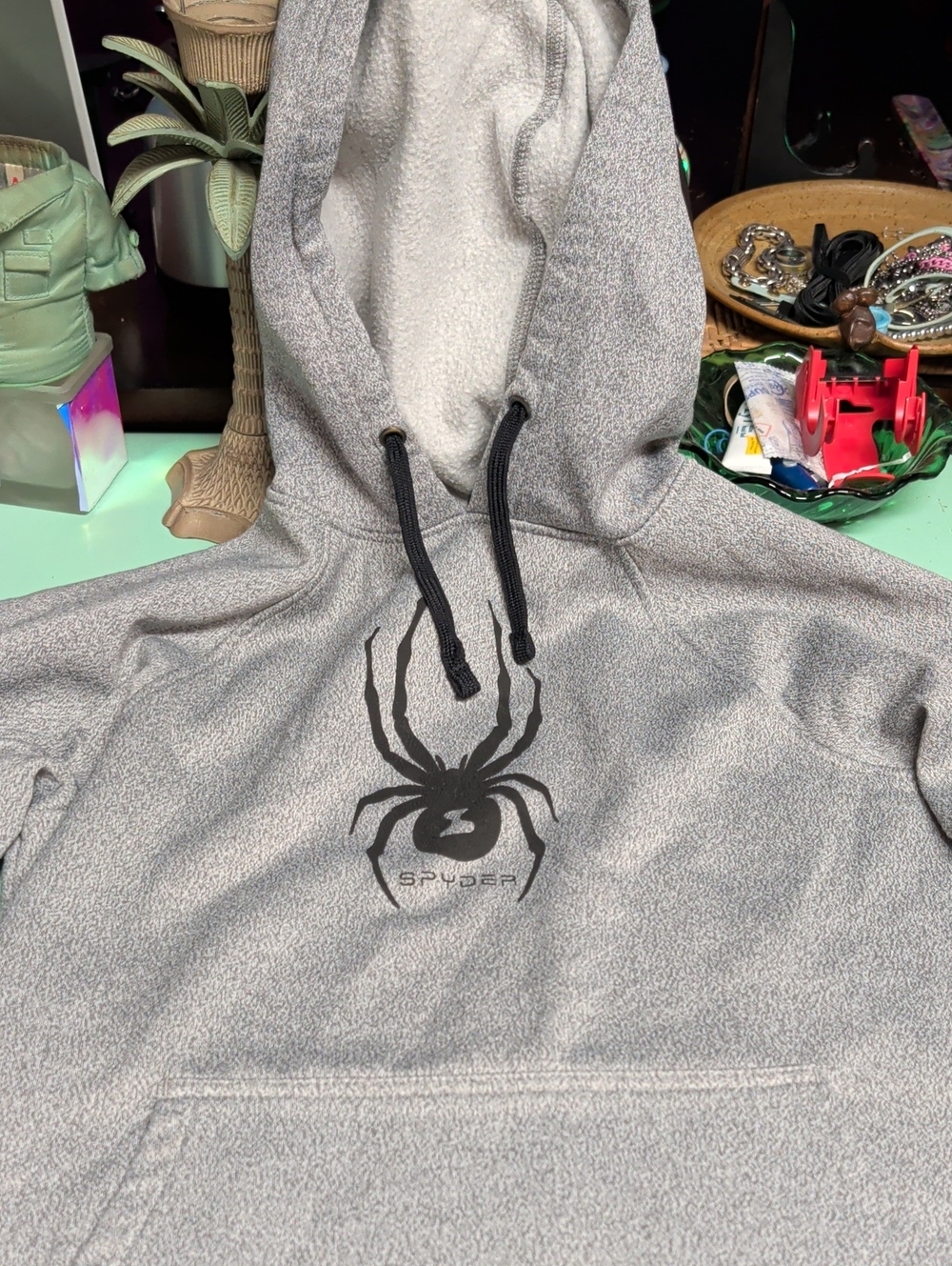 Spyder Gray Hoodie with Black Spider Logo